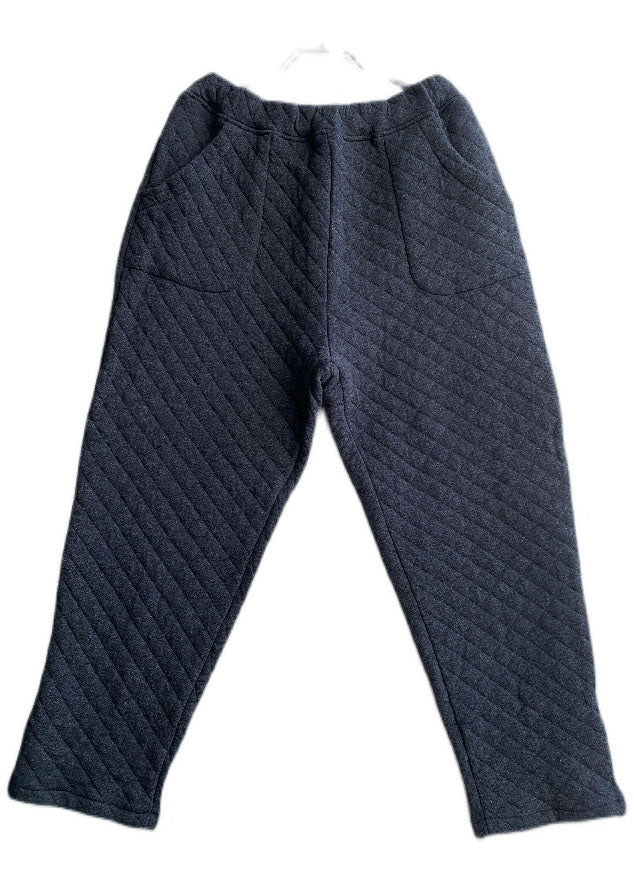Boutique Black Grey Elastic Waist Plaid Fine Cotton Filled Pants Winter