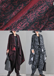 Boutique Black Grey Knit asymmetrical design Print Fall Coat