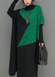 Boutique Black Hign Neck Dot Patchwork Knit Dresses Winter