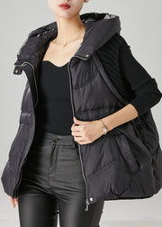 Boutique Black Hooded Patchwork Duck Down Puffer Vests Winter