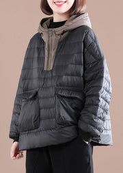 Boutique Black Hooded Patchwork Fine Cotton Filled Sweatshirts Top Winter