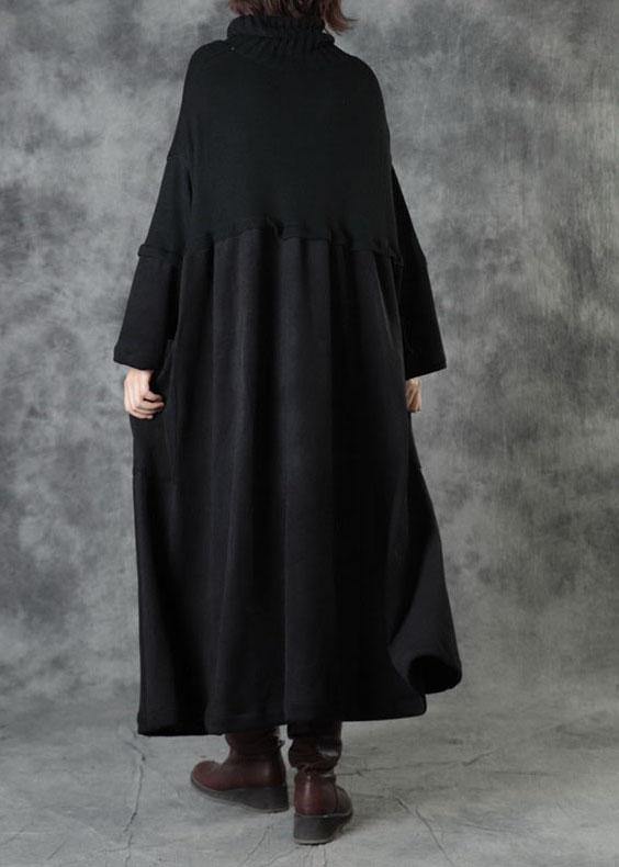 Boutique Black Loose Pockets Winter Corduroy Long Dress Sweater - SooLinen