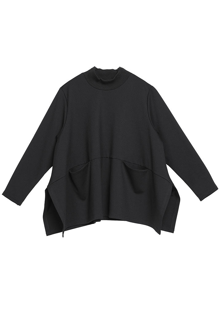 Boutique Black Loose Pockets Seite offen Herbst Langarm Top