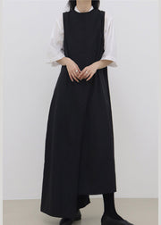 Boutique Black O-Neck Asymmetrical Patchwork Solid Maxi Dress Summer