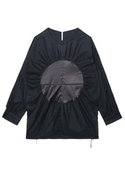Boutique Black O-Neck Patchwork Button Fall Long Sleeve Blouse Top - SooLinen