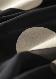 Boutique Schwarzes O-Neck Tie Taille Dot Print Chiffon Lange Kleider Flare Sleeve