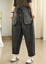 Boutique Black Oversized Patchwork Pockets Denim Pants Spring