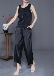 Boutique Black Oversized Patchwork Print Silk Women Sets 3 Pieces Summer