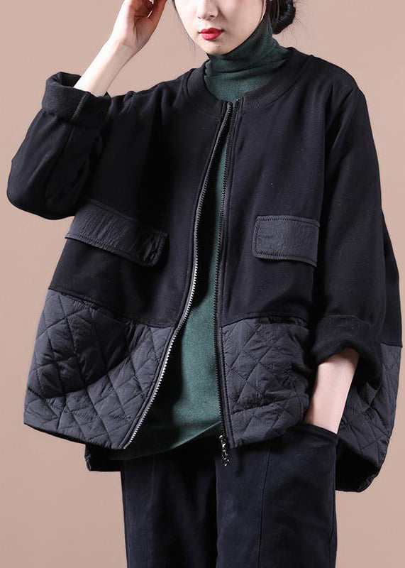 Boutique Black Oversized Patchwork Warm Fleece Jacket Winter