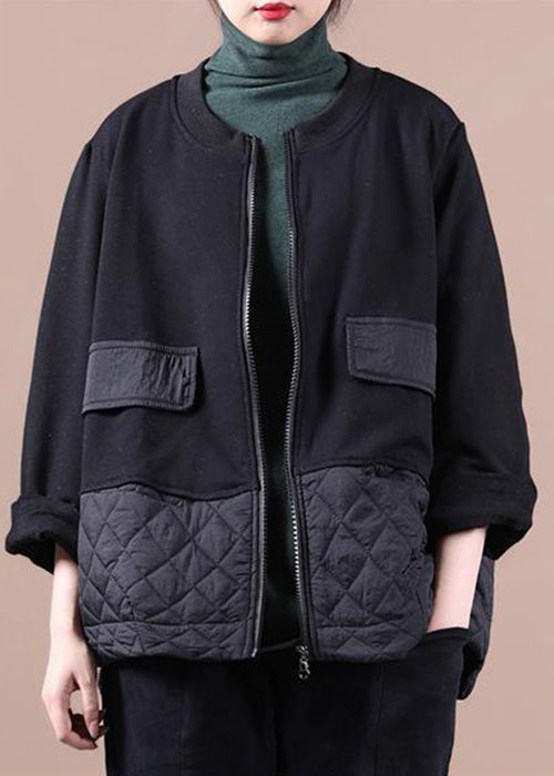 Boutique Black Oversized Patchwork Warm Fleece Jacket Winter
