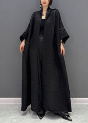 Boutique Black Oversized Pockets Jacquard Silk Trench Coats Fall