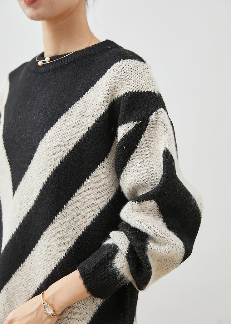 Boutique Black Oversized Striped Knit Sweater Winter