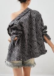 Boutique Black Oversized Zebra Pattern Denim Coat Fall