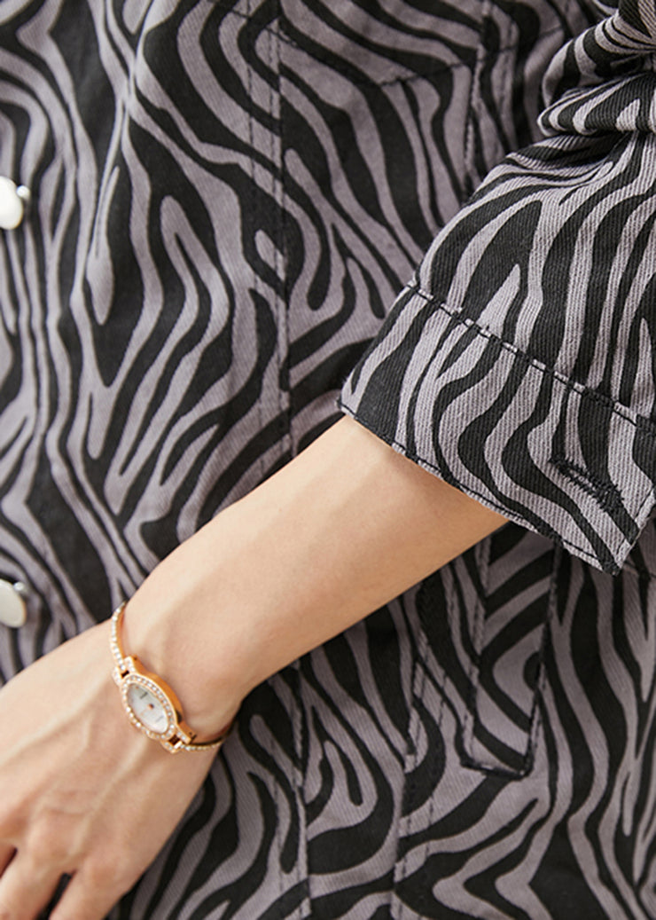 Boutique Black Oversized Zebra Pattern Denim Coat Fall