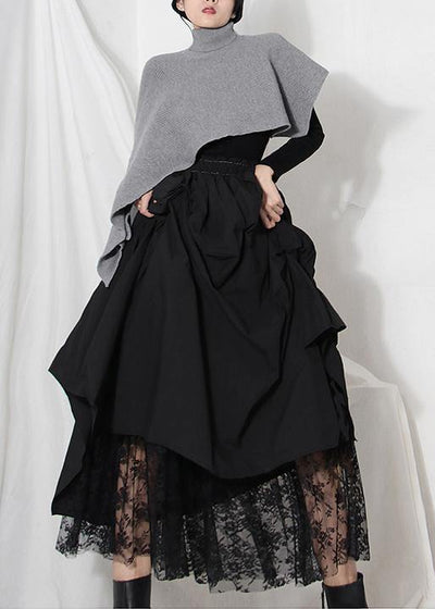 Boutique Black Patchwork Asymmetrical Summer Skirts - SooLinen
