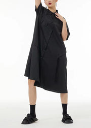 Boutique Black Peter Pan Collar Patchwork Cotton Long Dresses Summer