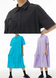 Boutique Black Peter Pan Collar Patchwork Cotton Long Dresses Summer