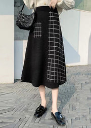 Boutique Black Plaid Knit a line skirts Winter