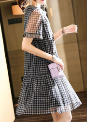 Boutique Black Plaid Ruffled Patchwork Tulle Mid Dresses Summer