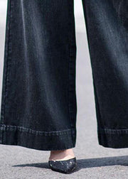 Boutique Schwarze Taschen Drapieren Baumwoll-Denim gerade Hosen Frühling