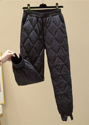 Boutique Black Pockets Fine Cotton Filled Pants Winter