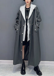 Boutique Black Pockets Hooded False Two Pieces Patchwork Trench Coat Fall