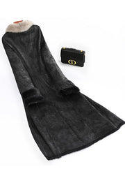 Boutique Black Rabbit Hair Collar Slim Leather And Fur Lengthen Parka Winter