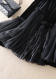 Boutique Black Silk Velour Patchwork Tulle Skirt Spring