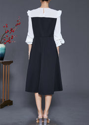 Boutique Black Square Collar Patchwork Cotton Holiday Dress Butterfly Sleeve