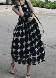 Boutique Black Square Collar Slim Dot Chiffon Long Dresses Summer