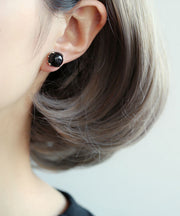 Boutique Black Sterling Silver Agate Stud Earrings