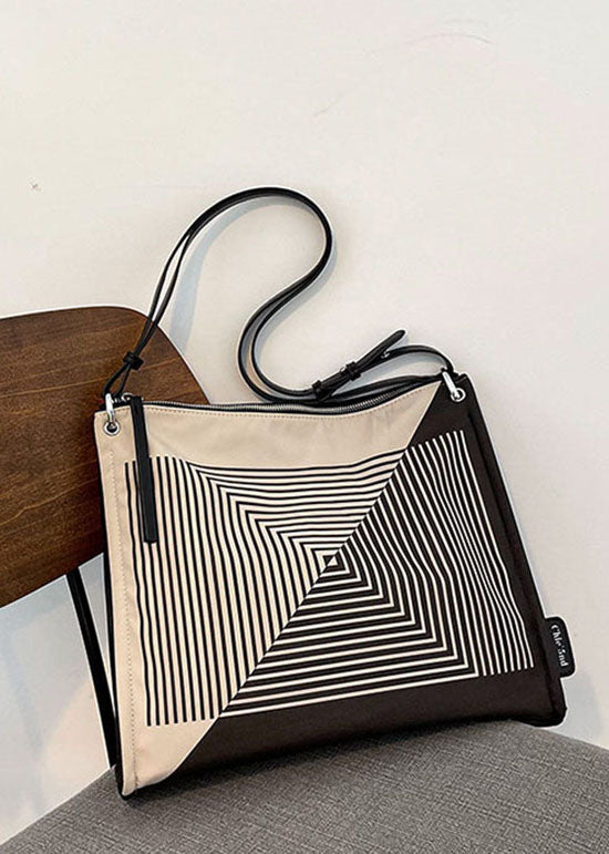 Boutique Black Striped Print Canvas Tote Handbag