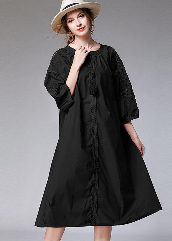 Boutique Black Three Quarter Sleeve Fashion Patchwork Spring Party Dresses - SooLinen
