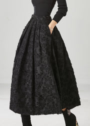 Boutique Black Tie Waist Cotton A Line Skirt Fall