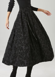 Boutique Black Tie Waist Cotton A Line Skirt Fall