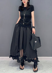 Boutique Black Tulle Ruffled Pockets Patchwork Cotton Skirts Summer