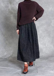 Boutique Black Wrinkled Elastic Waist Woolen Skirts Spring