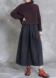 Boutique Black Wrinkled Elastic Waist Woolen Skirts Spring