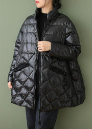 Boutique Black Zip Up Drawstring Fine Cotton Filled Parka Jacket Winter