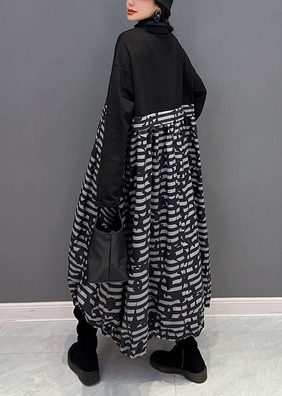 Boutique Black Zip Up Patchwork Print Long Dress Spring