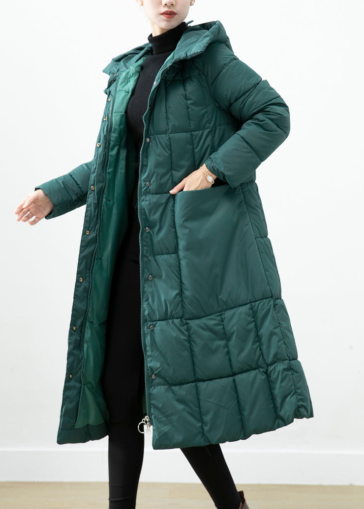 Boutique Blackish Green Hooded Pockets Fine Cotton Filled Winter Coats