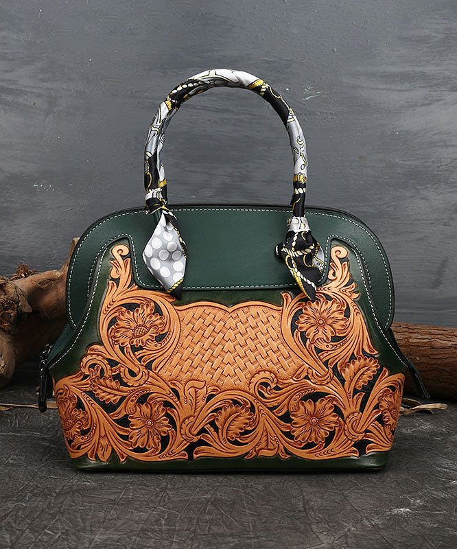 Boutique Handtasche aus Kalbsleder im Patchwork-Stil mit schwärzlich-grünem Print