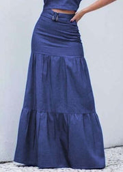 Boutique Blue High Waist Patchwork Wrinkled Denim Skirt Summer