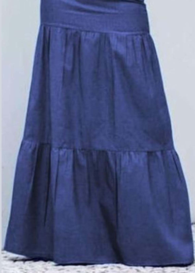 Boutique Blue High Waist Patchwork Wrinkled Denim Skirt Summer