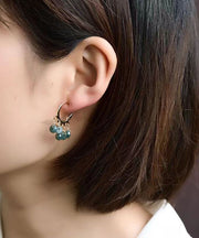 Boutique Blue Jade Tassel 14K Hoop Earrings