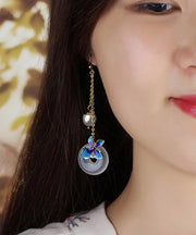 Boutique Blue Overgild Cloisonne Pearl Agate Drop Earrings