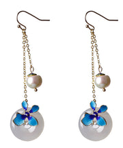 Boutique Blue Overgild Cloisonne Pearl Agate Drop Earrings