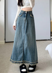 Boutique Blue Pockets Patchwork Maxi Skirt Summer
