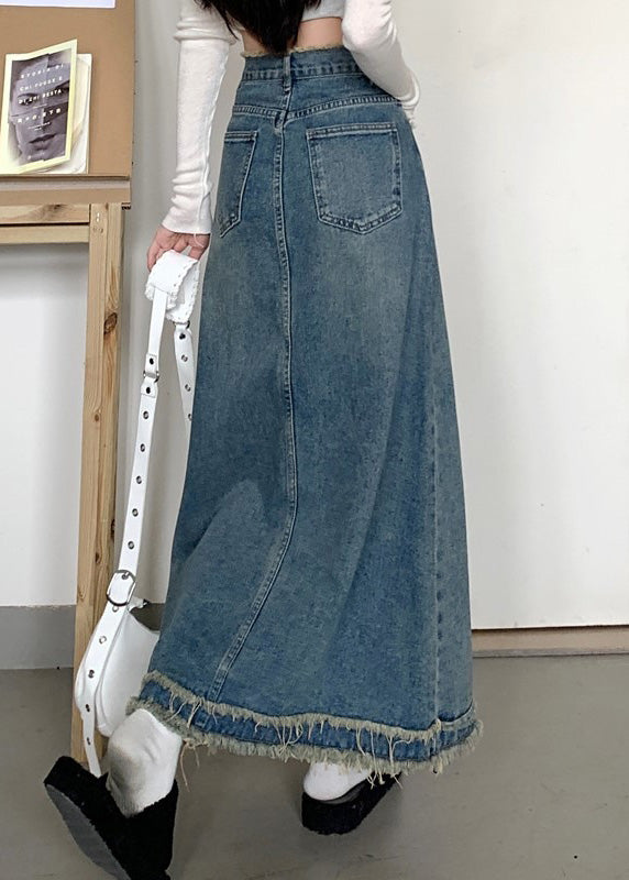 Boutique Blue Pockets Patchwork Maxi Skirt Summer