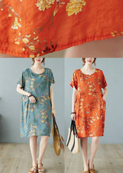 Boutique Blue Pockets Print Mini Dresses O Neck - SooLinen